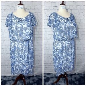 👗Like New |•ALYX•| White Blue Paisley Dress Size 18W